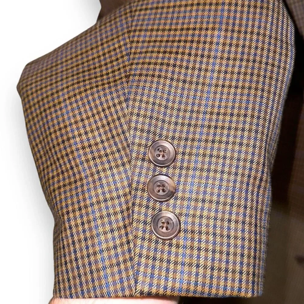 Samuelsohn Brown & Navy Windowpane Super 100s Sport Coat 42R